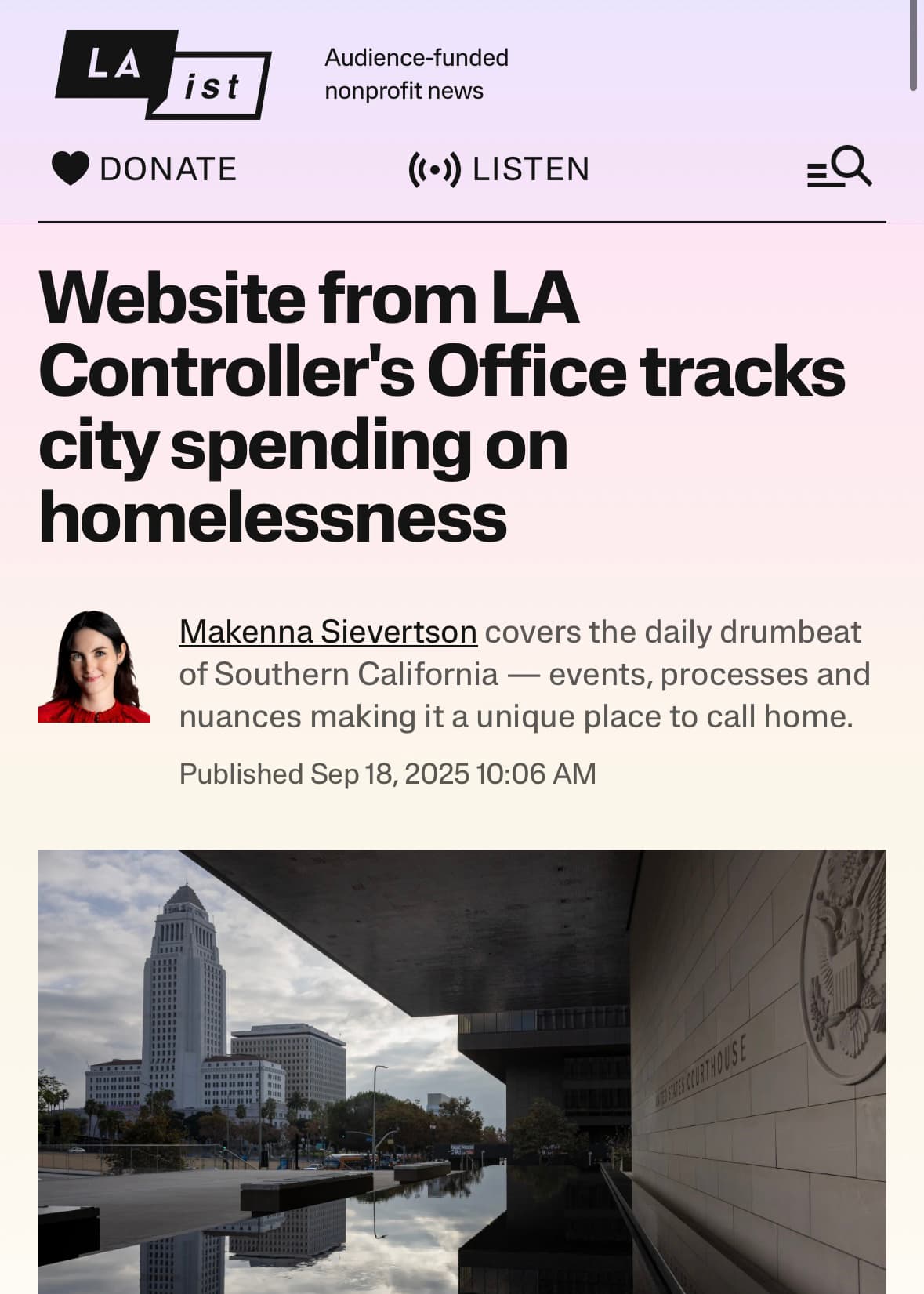 LA Controller's Office website tracking city spending on homelessness