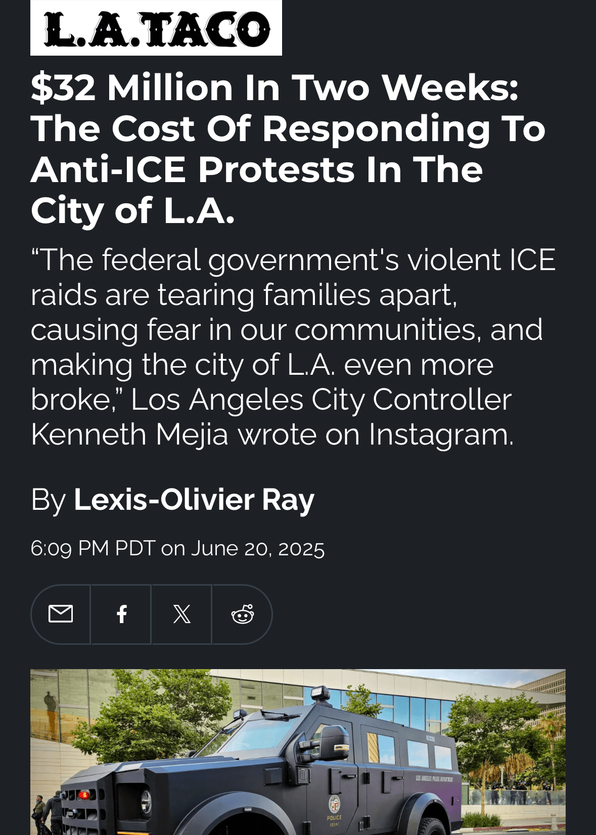 Cost of responding to Anti-ICE protests in LA